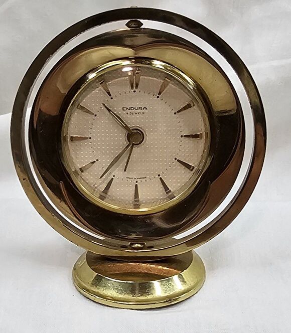 endura Other - Vtg Endura Swiss Desk Clock Brass Elliptical Frame Mid-Century Elegance France